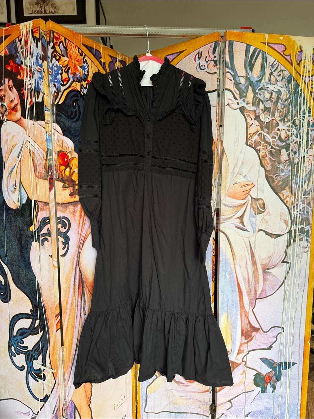 Skingraft Black Long-Sleeve Ruffled Midi Dress